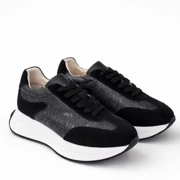 Pantofi sport Piele Naturala Negri Run Black