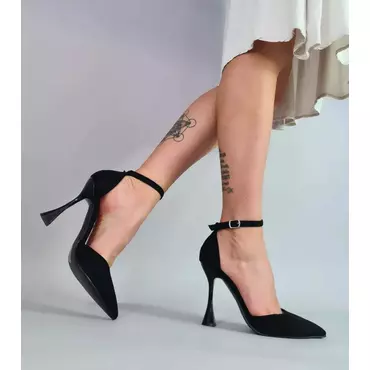 Pantofi stiletto catifea neagra Aronia