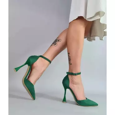 Pantofi stiletto catifea verde Aronia