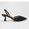 Pantofi stiletto eleganti din dantela Negri cu toc mic Lolita picture - 2
