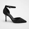 Pantofi stiletto eleganti toc stiletto Satin Negru cu strasuri Astra picture - 1
