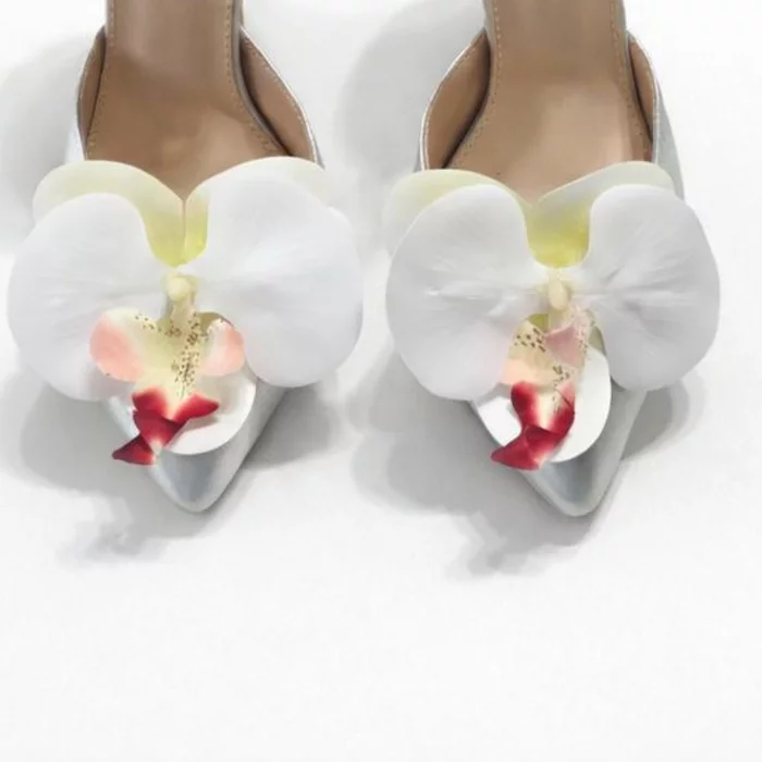 Pantofi stiletto Piele Naturala Argintii Garkony Silver Orchid picture - 5