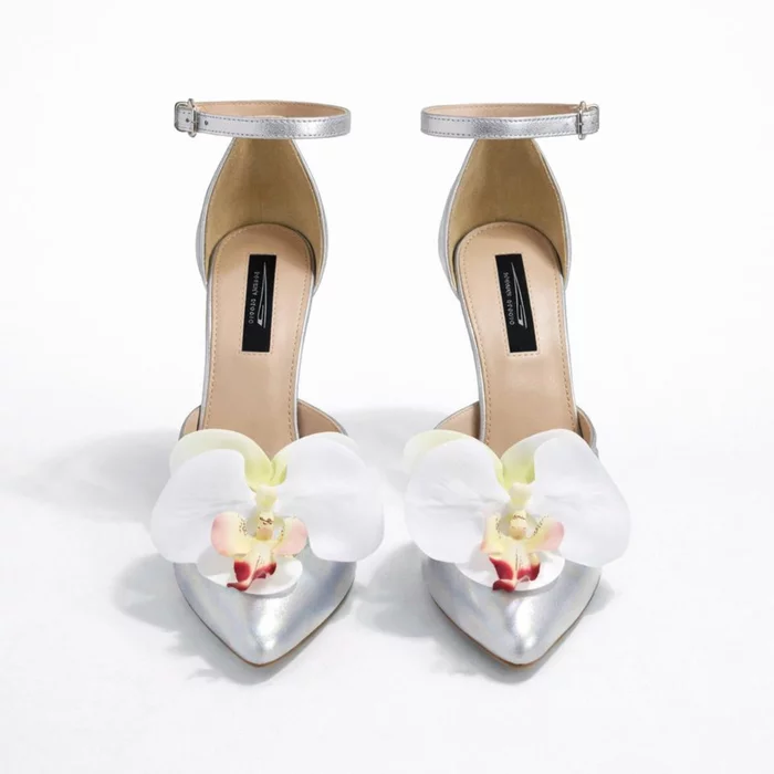 Pantofi stiletto Piele Naturala Argintii Garkony Silver Orchid picture - 3