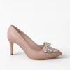 Pantofi stiletto Piele Naturala Bej Lux cu funde picture - 2