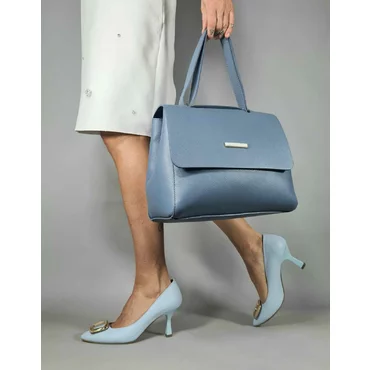 Pantofi stiletto Piele Naturala Blue cu accesoriu Ellen