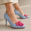 Pantofi stiletto Piele Naturala Blue Spring Bloom picture - 1