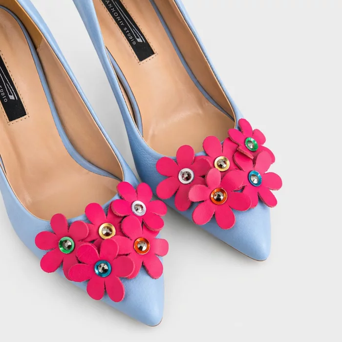 Pantofi stiletto Piele Naturala Blue Spring Bloom picture - 6