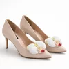 Pantofi stiletto Piele Naturala Crem cu accesoriu detasabil Orchid Heels picture - 3