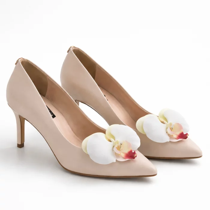 Pantofi stiletto Piele Naturala Crem cu accesoriu detasabil Orchid Heels picture - 3