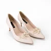 Pantofi stiletto Piele Naturala Crem cu accesoriu detasabil Pearl White picture - 3