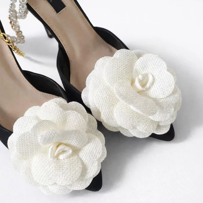 Pantofi stiletto Piele Naturala Negri cu lant perle detasabil Dream picture - 2