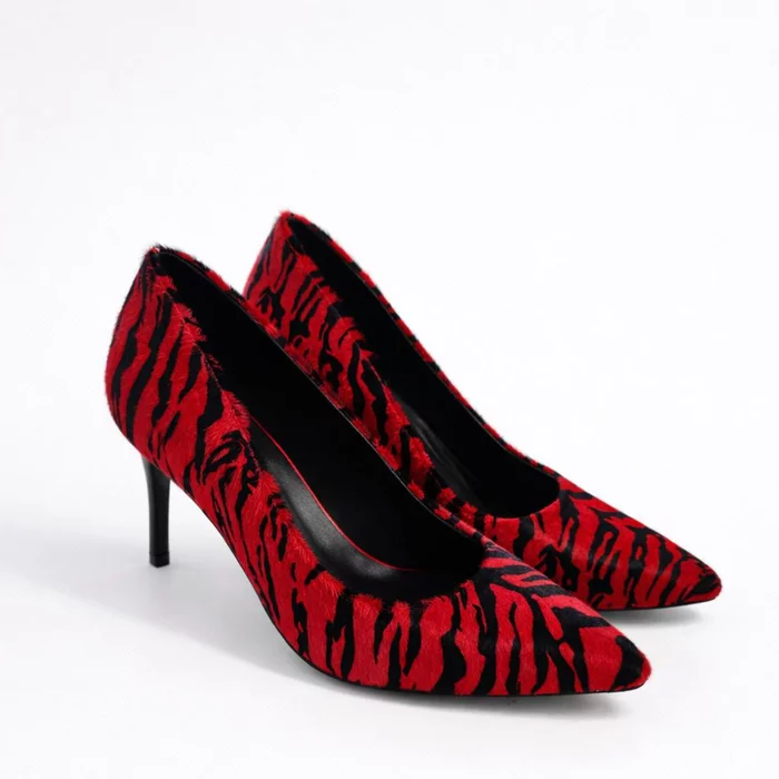 Pantofi stiletto Piele Naturala ponei Rosu cu Negru Aylin picture - 3