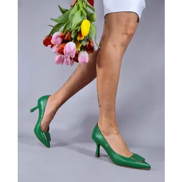 Pantofi stiletto Piele Naturala Verde Aby