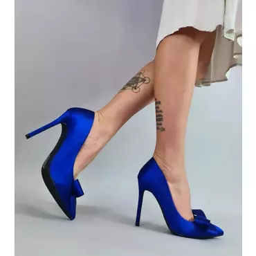 Pantofi stiletto saten albastru electric Lara