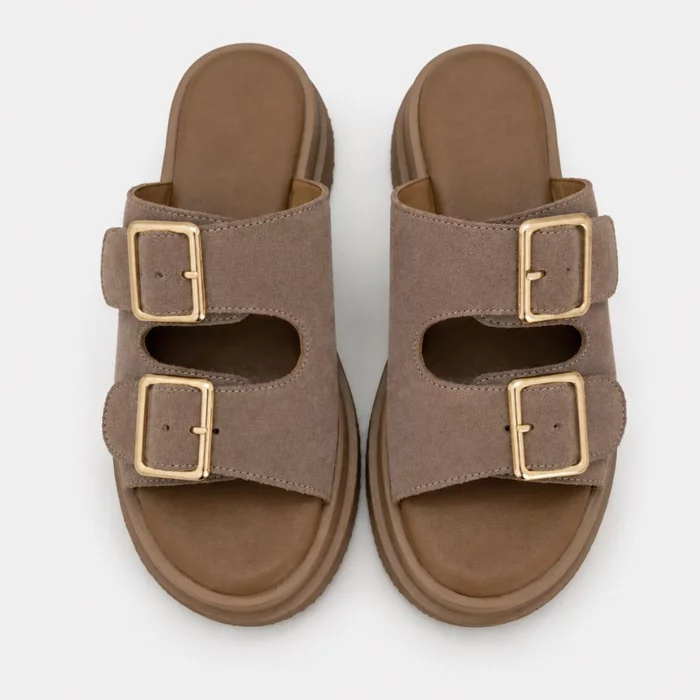 Papuci dama Piele Naturala Taupe cu talpa platforma Trek picture - 4