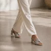 Papuci dama tip sanda Piele Naturala Gri cu toc gros Livia picture - 6