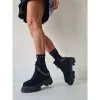 Ghete dama Piele Naturala Negre cu lant detasabil Joeli picture - 3
