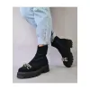 Ghete dama Piele Naturala Negre cu lant Ema picture - 1