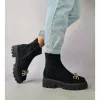 Ghete dama Piele Naturala Negre cu lant Ema picture - 3