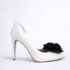 Pantofi stiletto Piele Naturala Albi sidefat cu floare Madona picture - 2