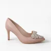Pantofi stiletto Piele Naturala Bej Lux cu funde picture - 2