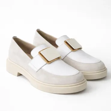 Pantofi casual Piele Naturala Bej cu Alb Lotus