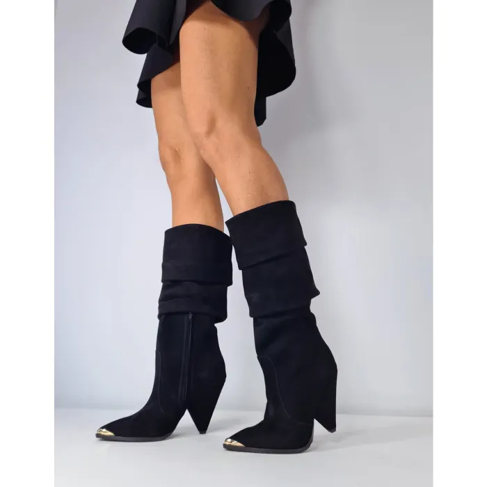 Cizme fronsate Piele Naturala Negre Luxury picture - 2
