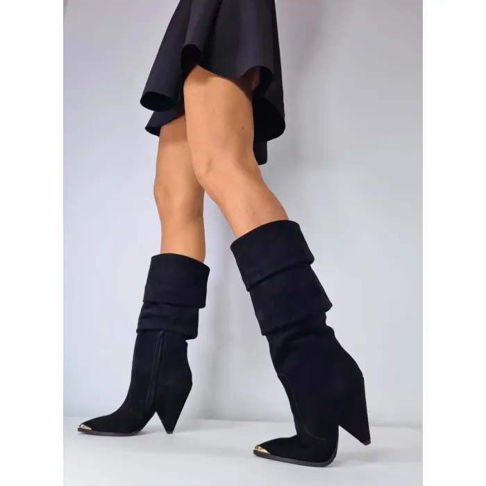 Cizme fronsate Piele Naturala Negre Luxury picture - 3