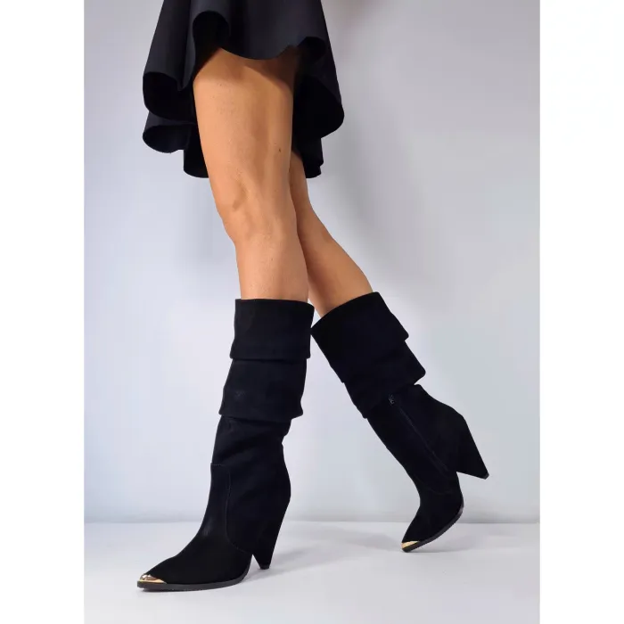 Cizme fronsate Piele Naturala Negre Luxury picture - 5