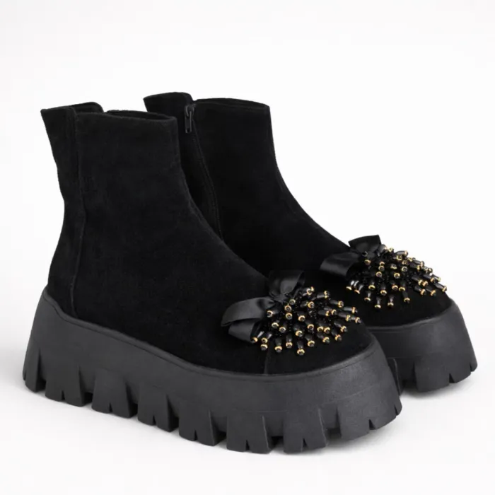 Ghete dama Piele Naturala Neagra Yun picture - 4