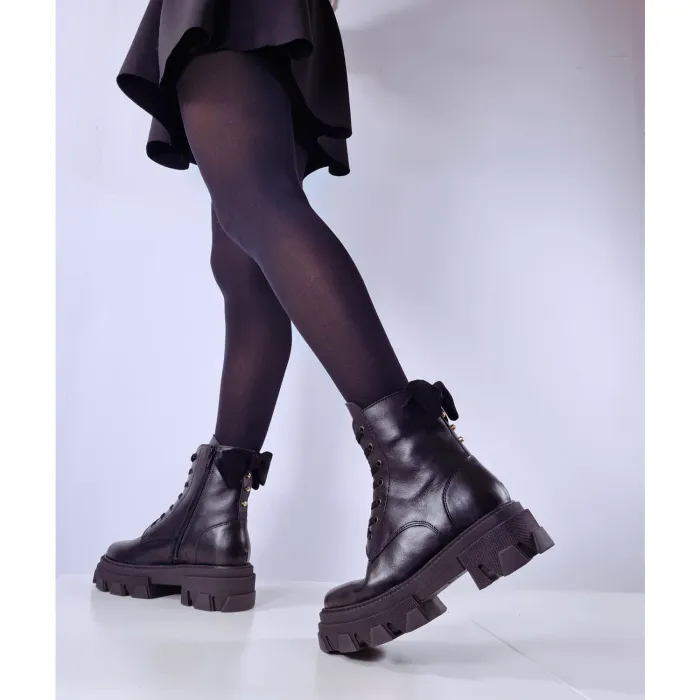 Ghete dama Piele Naturala Negre cu funda Bow picture - 2