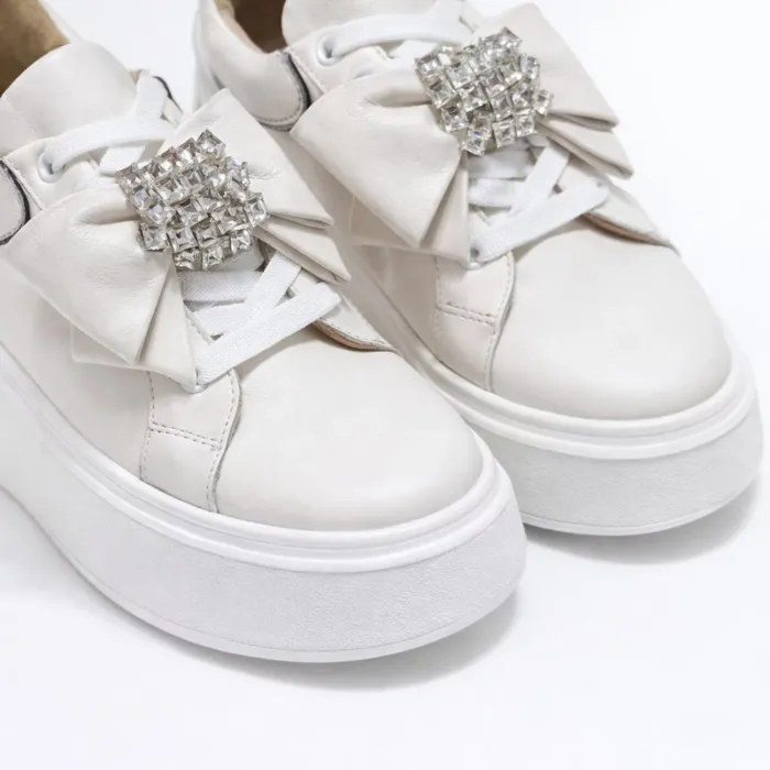 Pantofi casual Piele Naturala Albi cu funda si accesoriu Noam picture - 2