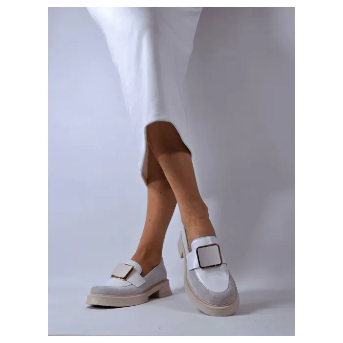 Pantofi casual Piele Naturala Bej cu Alb Lotus picture - 3