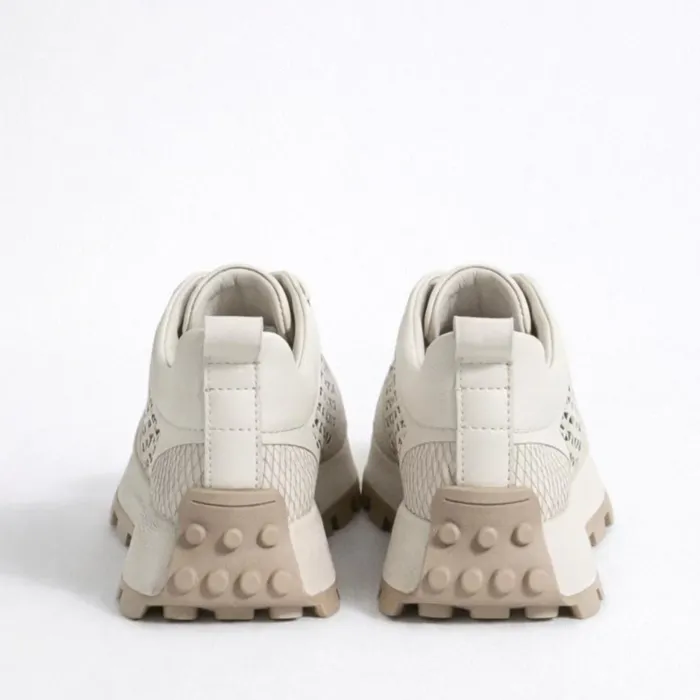 Pantofi sport din Piele Naturala perforata Bej Grid picture - 4