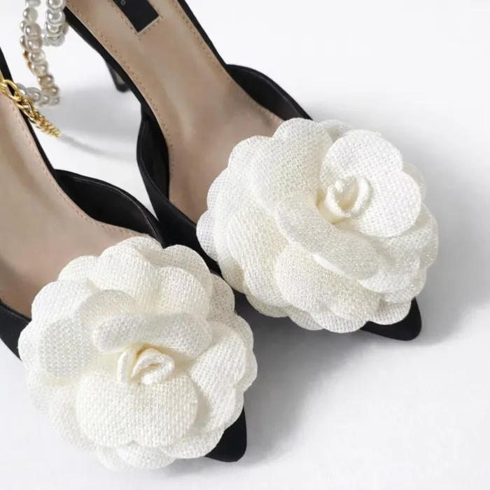 Pantofi stiletto Piele Naturala Negri cu lant perle detasabil Dream picture - 2