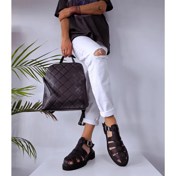 Sandale Casual Piele Naturala Negre cu barete Fargo picture - 2