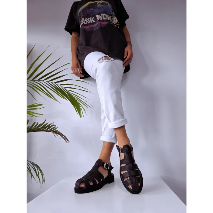 Sandale Casual Piele Naturala Negre cu barete Fargo picture - 3