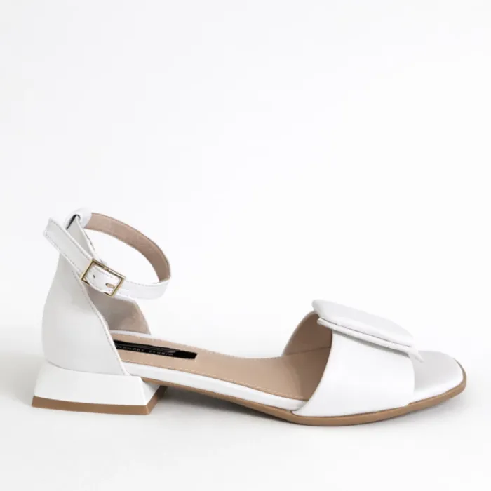 Sandale dama elegante Piele Naturala Albe cu toc mic Luna picture - 4