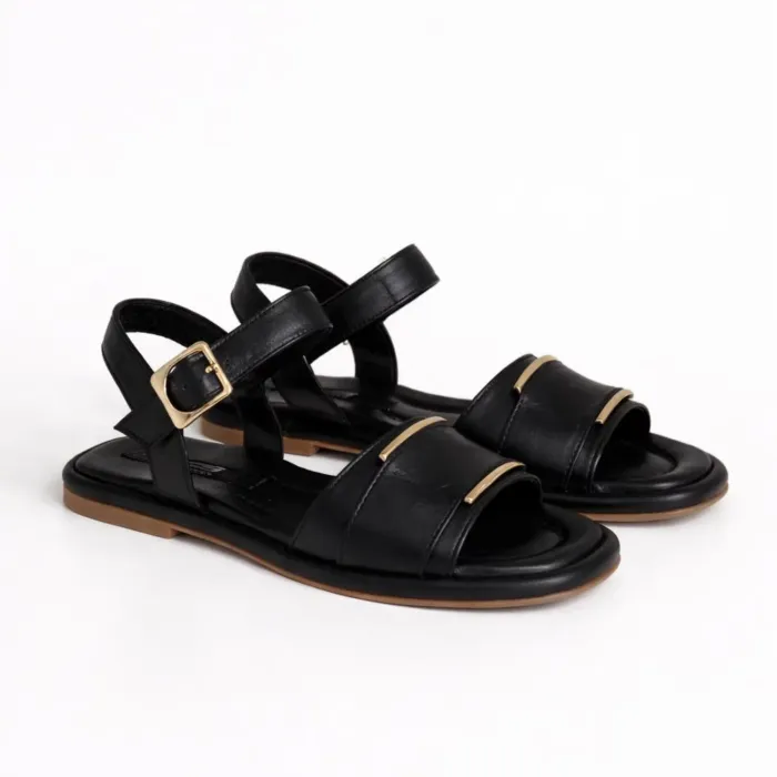 Sandale joase dama Piele Naturala Negre cu accente aurii Soft Noir picture - 2