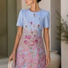 Rochie damă elegantă cu imprimeu floral albastru pastel evazata A-line picture - 2