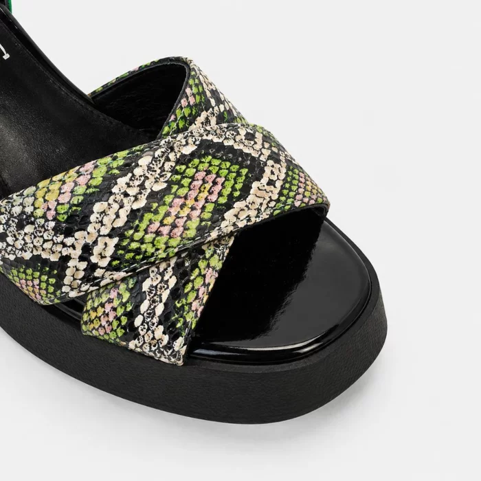 Sandale dama cu platforma si toc gros Piele Naturala Negre cu Verde Vanta picture - 2