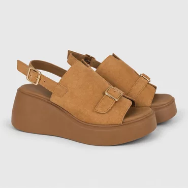 Sandale dama cu talpa platforma Piele Naturala Camel Tami