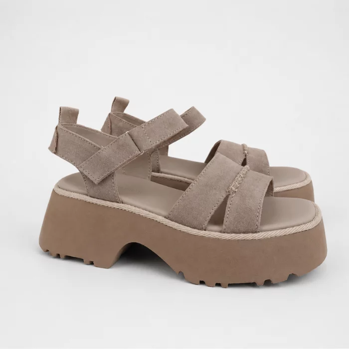 Sandale dama cu talpa platforma Piele Naturala Taupe Dune picture - 2