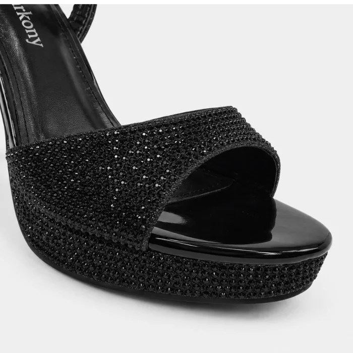 Sandale dama elegante cu platou Negre cu strasuri Desert picture - 6