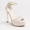 Sandale dama elegante cu platou satin Alb cu perle Perla picture - 4