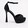 Sandale dama elegante cu platou satin Negru cu perle Perla picture - 1