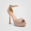 Sandale dama elegante cu platou satin Roz cu perle Perla picture - 6