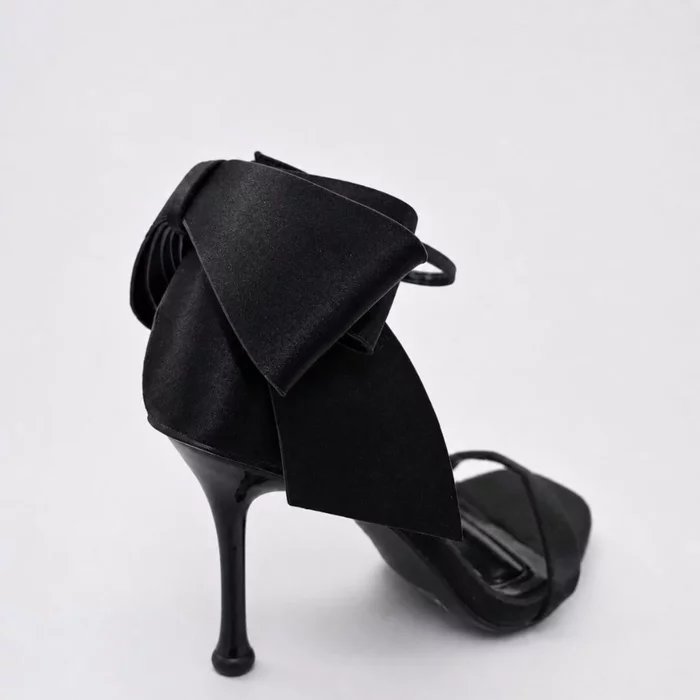 Sandale dama elegante din satin Negru cu funda Evelia picture - 8