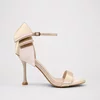 Sandale dama elegante din satin Nude cu funda Evelia picture - 2