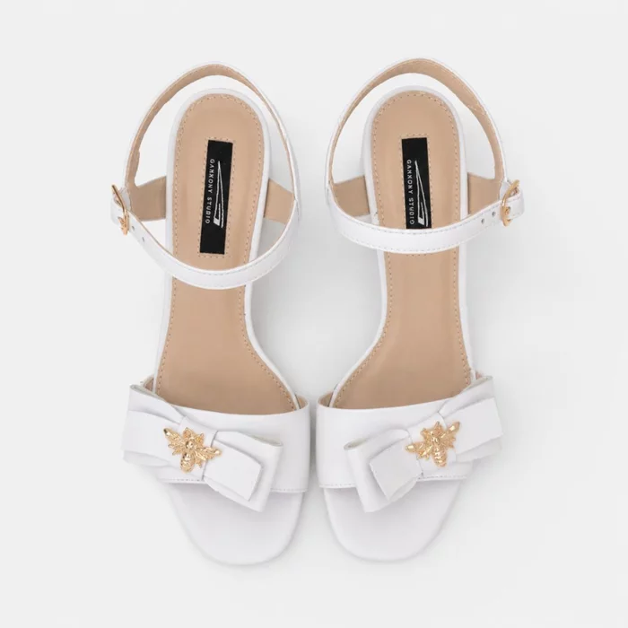 Sandale dama elegante Piele Naturala Albe cu funda Bela picture - 2
